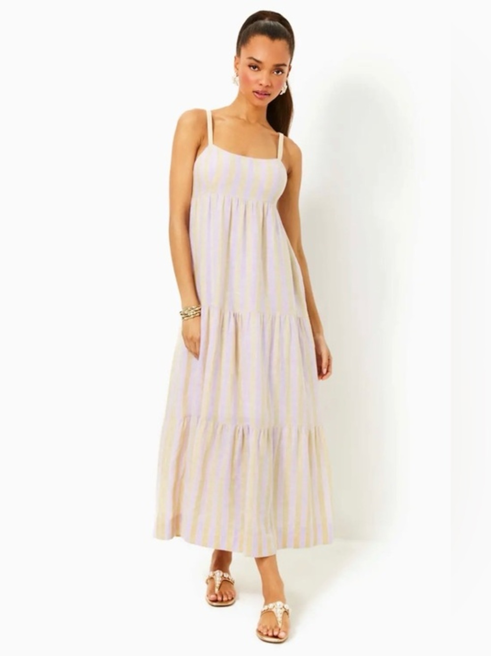 LILLY PULITZER Javanne Linen Maxi Dress Lilac Opal Island Secrets Stripe Sz: 10